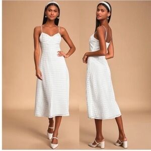 Lulu’s White Plaid Mesh Sleeveless Midi spring, wedding, casual Dress S